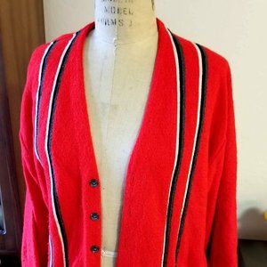VTG 1950's BRITE Red Striped Rockabilly Cardigan